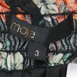 Maje Black Floral Print Ruffled Jupe Imprime Mini Skirt L