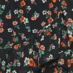 Maje Black Floral Print Ruffled Jupe Imprime Mini Skirt L