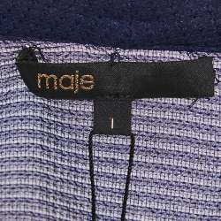 Maje Navy Blue Textured Silk Tie-Up Neck Detail Top S