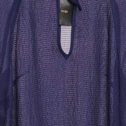 Maje Navy Blue Textured Silk Tie-Up Neck Detail Top S