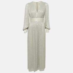 Maje Grey Lurex Plisse Long Dress M