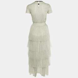 Pre Owned Maje White Polka Dot Mesh Tiered Riplume Dress S