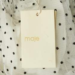 Pre Owned Maje White Polka Dot Mesh Tiered Riplume Dress S