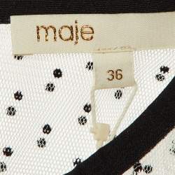 Pre Owned Maje White Polka Dot Mesh Tiered Riplume Dress S