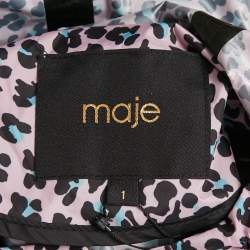 Maje Pink Leopard Print Synthetic Zip-Up Hooded Long Coat S
