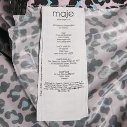 Maje Pink Leopard Print Synthetic Zip-Up Hooded Long Coat S