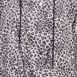 Maje Pink Leopard Print Synthetic Zip-Up Hooded Long Coat S