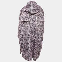 Maje Pink Leopard Print Synthetic Zip-Up Hooded Long Coat S