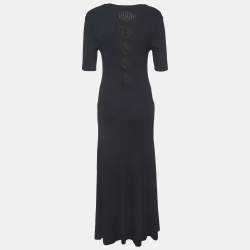 Pre Owned Maje Midnight Blue Rib Knit Cut-Out Detail Rolora Maxi Dress L
