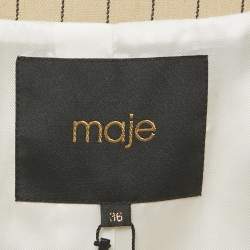 Pre Owned  Maje Beige Striped Cotton Blend  Belted Blazer S