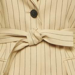 Pre Owned  Maje Beige Striped Cotton Blend  Belted Blazer S