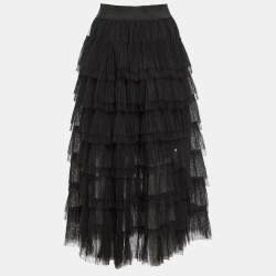 Pre Owned Maje Black Tulle Tiered Midi Skirt S