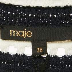 Pre Owned Maje White/Navy Blue Striped Crochet Rosette Mini Dress M