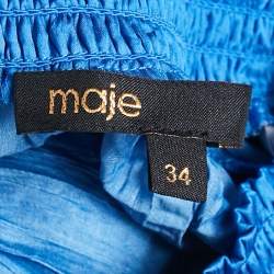 Pre Owned Maje Blue Crepe Lace Trimmed Top and Skirt Set M/S