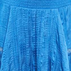 Pre Owned Maje Blue Crepe Lace Trimmed Top and Skirt Set M/S
