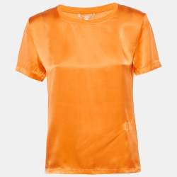 Pre Owned Maje Orange Logo Embroidered Silk T-Shirt S