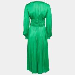 Pre Owned Maje Green Satin Ruffled Midi Dress S
