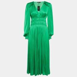 Pre Owned Maje Green Satin Ruffled Midi Dress S