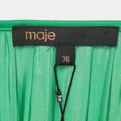 Pre Owned Maje Green Satin Ruffled Midi Dress S