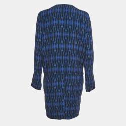 Pre Owned Maje Blue Printed Crepe Mini Dress L