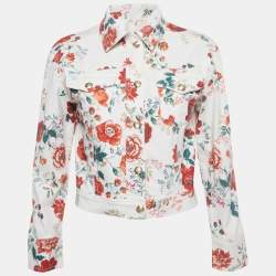 Pre Owned Maje White Rose Print Denim Jacket S