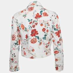 Pre Owned Maje White Rose Print Denim Jacket S