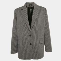 Pre Owned Maje Grey Pinstriped Rhinestone Embellished Blazer S