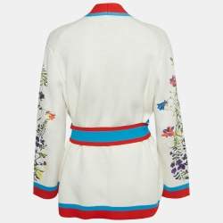 مملوكة مسبقًا Maje White Floral Embroidered Stretch Knit Cardigan S