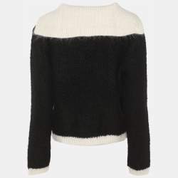 مملوكة مسبقًا ماج سترة صوف محبوكة بالأزرار أمامية سوداء/بيضاء كبيرة