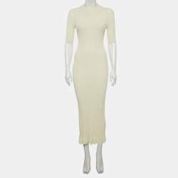 Pre Owned Maje Cream Rib Knit Frilled Rooly Maxi Dress S