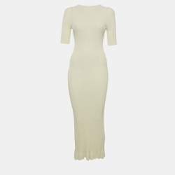 Pre Owned Maje Cream Rib Knit Frilled Rooly Maxi Dress S