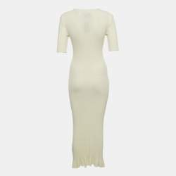 Pre Owned Maje Cream Rib Knit Frilled Rooly Maxi Dress S