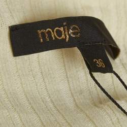 Pre Owned Maje Cream Rib Knit Frilled Rooly Maxi Dress S