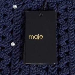 Pre Owned Maje Navy Blue Rhinestone Embellished Crochet Mini Dress M