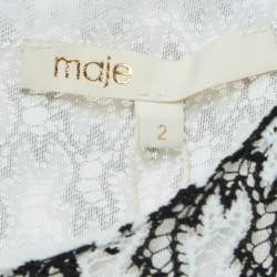 Pre Owned Maje Black/White Royan Embroidered Lace Mini Dress M