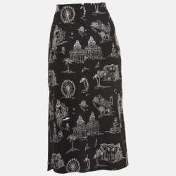 Maje Black Embroidered Crepe Midi Skirt S   