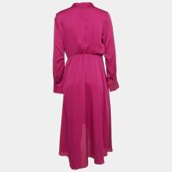 Maje Pink Satin Crepe Asymmetrical Midi Dress L