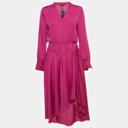 Maje Pink Satin Crepe Asymmetrical Midi Dress L
