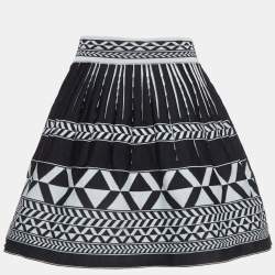 Maje Navy Blue Patterned Knit Flared Mini Skirt S