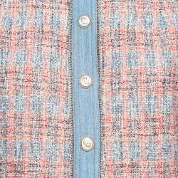 Pre Owned Maje Red/Blue Tweed Shirt Mini Dress XL