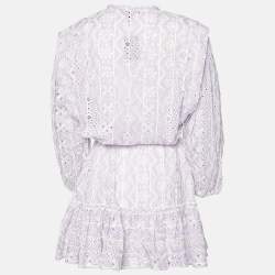 Pre Owned Maje Parme Eyelet Embroidered Cotton Rosiry Belted Dress M