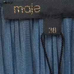 Pre Owned Maje Navy Blue Satin Ruffled Mini Dress M