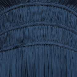 Pre Owned Maje Navy Blue Satin Ruffled Mini Dress M