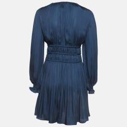 Pre Owned Maje Navy Blue Satin Ruffled Mini Dress M
