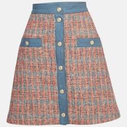 Maje Multicolor Tweed Buttoned Front Mini Skirt L