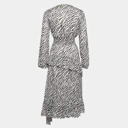 Maje Black/White Zebra Print Lurex Crepe Ruffled Maxi Dress S