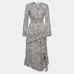 Maje Black/White Zebra Print Lurex Crepe Ruffled Maxi Dress S