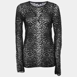 Maje Black Patterned Lace Full Sleeves Top S