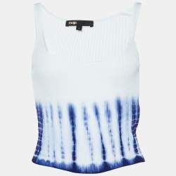 Maje White/Blue Tie-Dyed Rib Knit Tank Top & Cardigan Set S