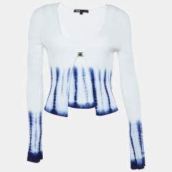 Maje White/Blue Tie-Dyed Rib Knit Tank Top & Cardigan Set S